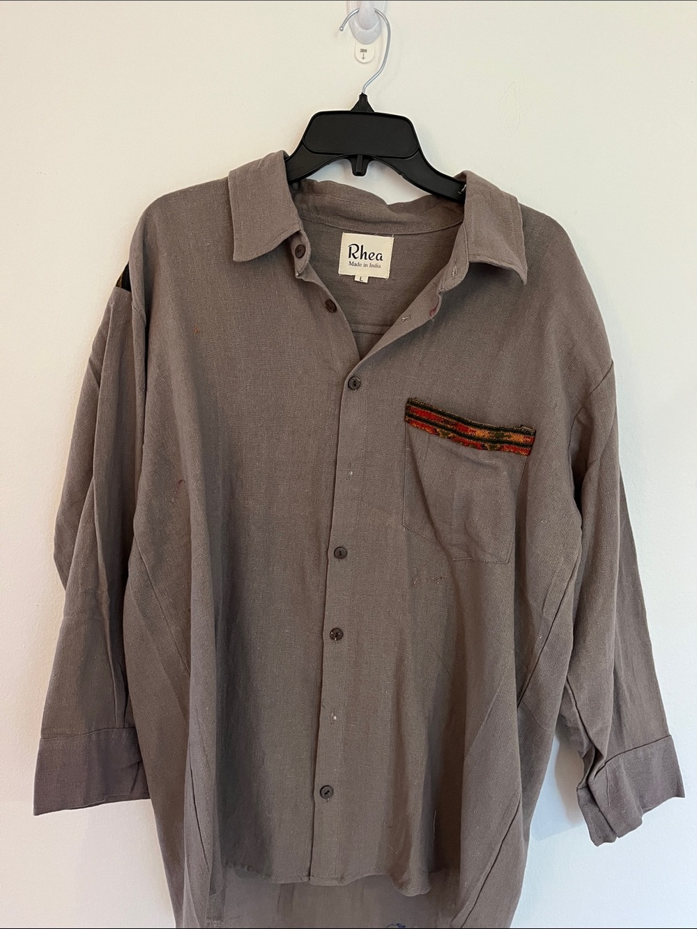 RHEA Women’s Taupe Button-Up Shirt with Accent Pocket